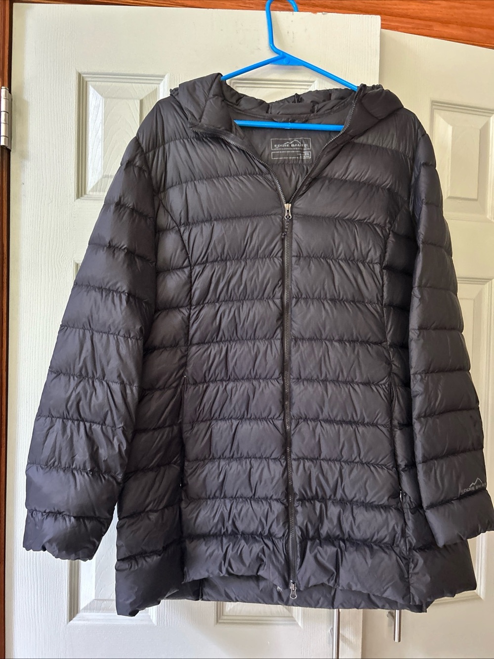 EDDIE BAUER 650F  packable down coat women XXL BLACK HOOD WARM WINTER PUFFER